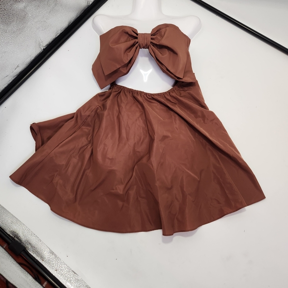 Zara Strapless Brown Dress with Bow Size Xs - Picture 3 of 5